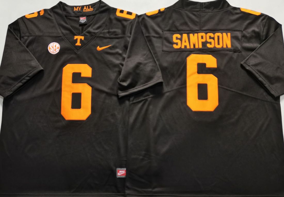 Men Tennessee Volunteers 6 Sampson Black Nike 2025 NCAA Jersey